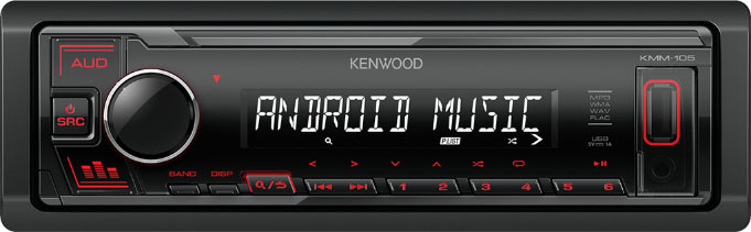 Авто MP3 KENWOOD KMM-105RY 4x50Вт / USB/ AUX/ FM/ 2RCA красная подсветка